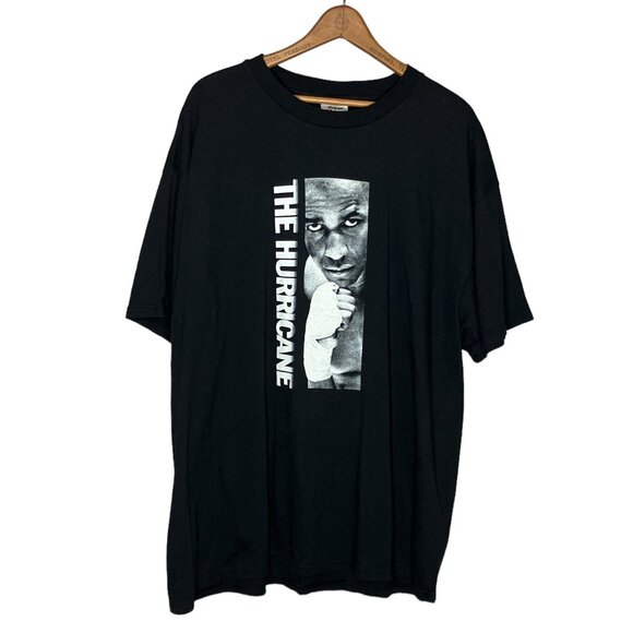 Vintage The Hurricane Promo Tee XL Denzel Washington Black 100% Cotton Shirt 90s - Picture 1 of 3